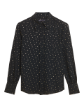Foil Print Collared Long Sleeve Blouse