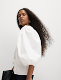 Pure Cotton Puff Sleeve Button Through Blouse