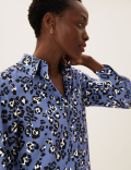 Animal Print Collared Long Sleeve Blouse