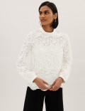 Lace High Neck Long Sleeve Top
