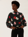 Floral Embroidered High Neck Top