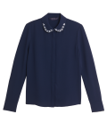 Embellished Collared Long Sleeve Blouse