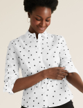 Cotton Polka Dot Fitted Long Sleeve Shirt