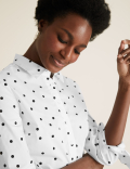 Cotton Polka Dot Fitted Long Sleeve Shirt