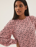Star Print Round Neck Long Sleeve Blouse