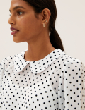 Polka Dot Collared Long Sleeve Blouse