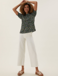 Ditsy Floral High Neck Short Sleeve Top
