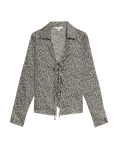 Satin Printed Tie Front Blouse