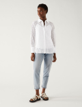 Pure Cotton Broderie Collared Shirt