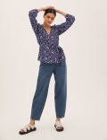 Floral V-Neck Long Sleeve Wrap Top