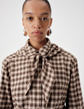 Cotton Blend Check Tie Neck Fitted Shirt