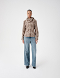 Cotton Blend Check Tie Neck Fitted Shirt