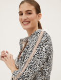 Animal Print Lace Insert Long Sleeve Shirt