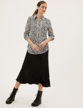 Animal Print Lace Insert Long Sleeve Shirt