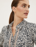 Animal Print Lace Insert Long Sleeve Shirt