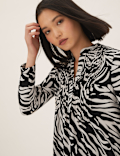 Animal Print Pintuck Popover Blouse