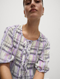 Shirred Tie Front Blouse
