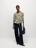 Shirred Tie Front Blouse