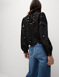 Cutwork High Neck Puff Sleeve Top