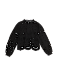 Cutwork High Neck Puff Sleeve Top