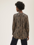 Satin Animal Print V-Neck Blouse