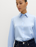Satin Collared Button Through Shirt