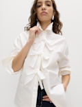 Pure Cotton Bow Detail Collared Shirt