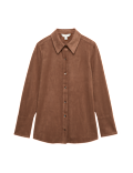 Faux Suede Collared Fitted Shirt