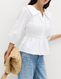 Linen Rich Collared Shirred Shirt