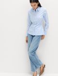 Cotton Rich Striped Collared Fitted Shirt