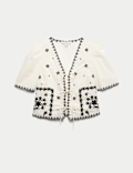 Pure Cotton Embroidered Tie Detail Top