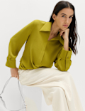 Collared Drape Wrap Shirt