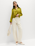 Collared Drape Wrap Shirt