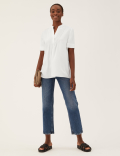 V-Neck Pintuck Short Sleeve Popover Blouse
