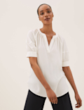 V-Neck Puff Sleeve Popover Blouse