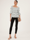 Polka Dot Square Neck 3/4 Sleeve Peplum Top
