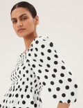 Polka Dot Square Neck 3/4 Sleeve Peplum Top