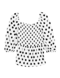 Polka Dot Square Neck 3/4 Sleeve Peplum Top