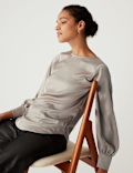 Satin Round Neck Long Sleeve Top