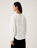 Satin Round Neck Long Sleeve Top