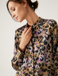 Animal Print Collared Bib Detail Shirt