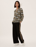 Geometric V-Neck Long Sleeve Popover Blouse