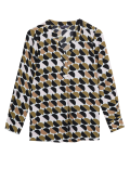 Geometric V-Neck Long Sleeve Popover Blouse