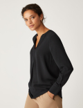 V-Neck Long Sleeve Popover Blouse