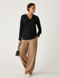 V-Neck Long Sleeve Popover Blouse