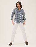 Snake Print Collared Long Sleeve Shirt