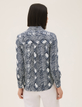 Snake Print Collared Long Sleeve Shirt