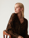Jacquard Animal Print V-Neck Wrap Top