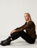 Jacquard Animal Print V-Neck Wrap Top