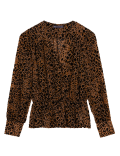 Jacquard Animal Print V-Neck Wrap Top